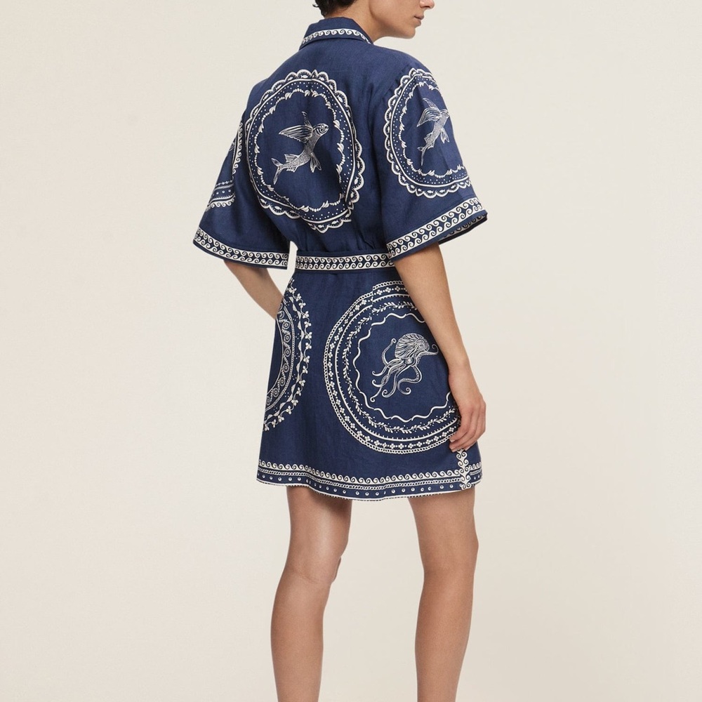 Alemais Oceane Blue and White Mini Dress - Picture 3 of 11